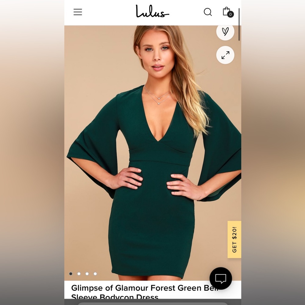Glimpse of Glamour Forest Green Bell Sleeve Bodycon Dress size M